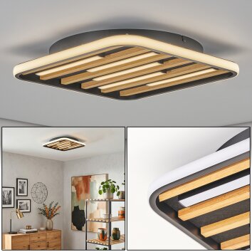 Velani plafonnier LED bois carré, lattes façon chêne, style scandinave