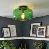 Plafonnier Boza en verre vert, abat-jour rond style vintage pour salon