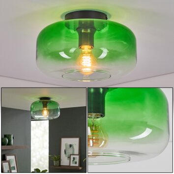 Boza plafonnier en verre vert dégradé vintage Ø 28 cm, douille E27