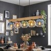 Koyoto suspension à poutre en bois 95 cm, globes en verre multicolores, 5 feux