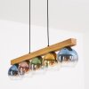 Koyoto suspension à poutre en bois 95 cm, globes en verre multicolores, 5 feux