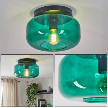 Boza plafonnier en verre vert, abat-jour rond en verre, douille E27, ø 28 cm