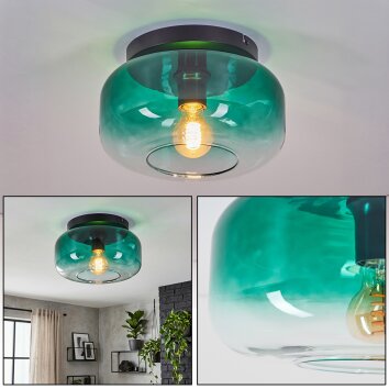Plafonnier Boza en verre vert dégradé, abat-jour rond Ø 28 cm, E27