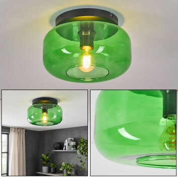Plafonnier Boza en verre vert ø 28 cm, lampe de plafond rétro E27