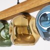 Ripoll suspension bois et verre avec globes colorés, 4 lampes, longueur 75 cm