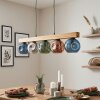 Ripoll suspension barre bois 95 cm à 5 points lumineux, globes en verre coloré