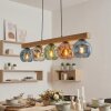Ripoll suspension barre bois 95 cm à 5 points lumineux, globes en verre coloré