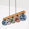 Ripoll suspension barre bois 95 cm à 5 points lumineux, globes en verre coloré