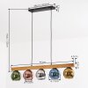 Koyoto suspension poutre bois avec globes en verre coloré, 5 lumières, 95 cm