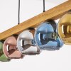 Koyoto suspension poutre bois avec globes en verre coloré, 5 lumières, 95 cm