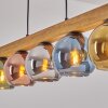 Koyoto suspension poutre bois avec globes en verre coloré, 5 lumières, 95 cm