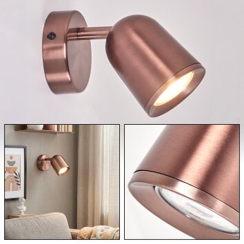 Lemak applique murale LED, spot orientable GU10 en métal finition cuivre