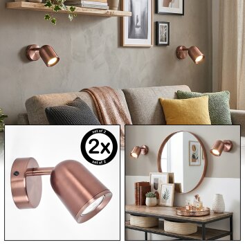 Lemak applique murale LED en lot de 2, spot mural cuivre orientable GU10