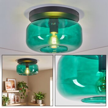 Boza plafonnier rond en verre vert, lampe de plafond vintage pour salon