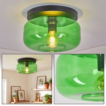 Boza plafonnier vintage rond en verre vert, lampe de plafond E27 pour salon