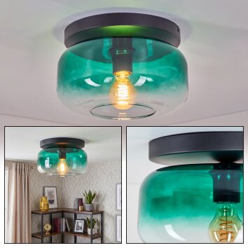 Plafonnier Boza rétro, abat-jour bombé vert clair avec douille E27 visible, ø 28 cm