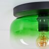 Plafonnier rétro Boza avec abat-jour rond en verre vert et clair, ø 28 cm, E27