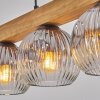 Ripoll suspension luminaire verre et bois 4 lampes, globes striés, longueur 75 cm