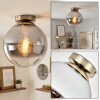 Gastor plafonnier boule en verre fumé, lampe de plafond vintage E27 laiton