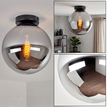 Gastor plafonnier globe en verre fumé E27, luminaire vintage pour salon
