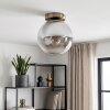 Gastor plafonnier boule, plafonnier globe en verre fumé E27, finition laiton brossé