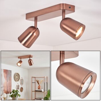 Lemak plafonnier LED cuivre à 2 spots orientables GU10 pour salon