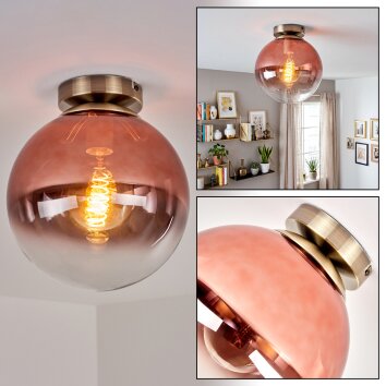 Plafonnier Gastor vintage avec abat-jour en verre clair cuivré ø 25 cm
