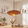 Suspension Bauro avec abat-jour tressé en bambou brun et écru, forme ovale, longueur 40 cm