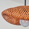 Suspension Bauro avec abat-jour tressé en bambou brun et écru, forme ovale, longueur 40 cm