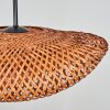 Suspension Bauro avec abat-jour tressé en bambou brun et écru, forme ovale, longueur 40 cm