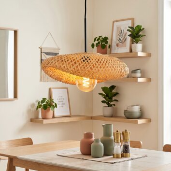 Bauro suspension salle à manger avec abat-jour organique tressé E27, longueur 40 cm