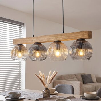 Ripoll suspension à barre de bois linéaire 4 lumières E14, longueur 75 cm