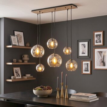 Koyoto suspension de salle à manger à 6 lampes E27, abat-jour globes