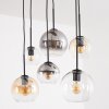 Suspension Koyoto avec 6 abat-jour en verre ambré, clair et fumé, réglable au montage