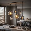 Koyoto suspension 6 lumières E27 à globes pour salle à manger et salon