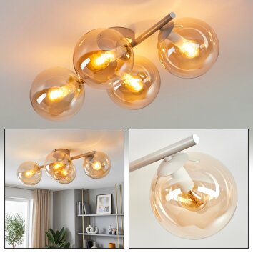 Plafonnier Gastor moderne à 4 lumières avec verre ambré et agencement en grappe