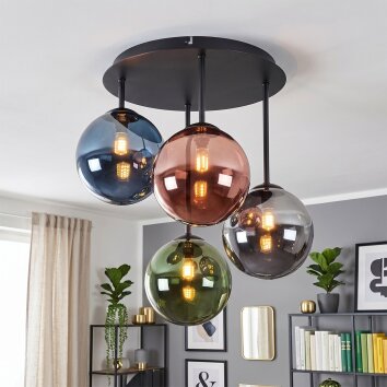 Chehalis plafonnier rétro à globes en verre coloré, G9 4 feux, Ø 41 cm