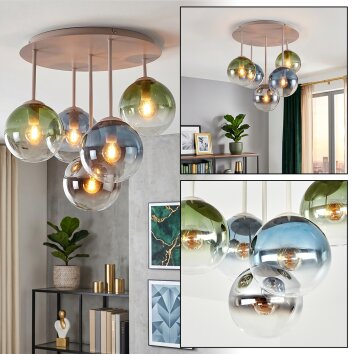 Plafonnier moderne Gastor à 5 abat-jour ronds en verre multicolore, ø 15 cm