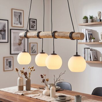 Koyoto suspension de salle à manger à barre en bois, 4 lumières E27, longueur 80 cm