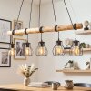 Gondo suspension en bois sur barre, 5 lumières E27, abat-jour cage, longueur 100 cm