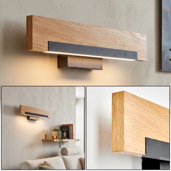 Applique murale LED Inzino avec panneau rectangulaire en bois, 3000 Kelvin blanc chaud