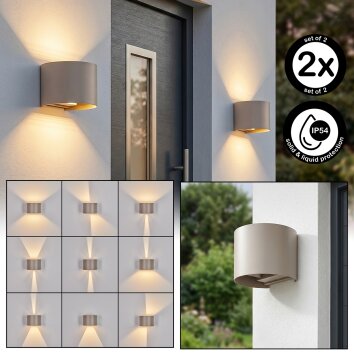 Applique murale LED Tamarin, lot de 2, en sable, Up & Down, 3000 Kelvin blanc chaud, IP54