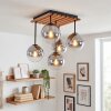 Gastor plafonnier rétro 5 lumières avec globes suspendus et lattes décoratives