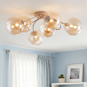 Chehalis plafonnier boule à globes et bras courbés, 6 lampes G9, Ø 64 cm