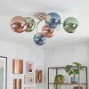 Plafonnier moderne Chehalis à 6 abat-jour ronds en verre bleu, vert et cuivré