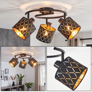 Alsen plafonnier à spots vintage orientable 3 lumières, abat-jour ajourés géométriques