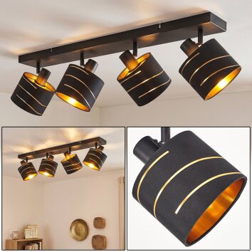 Spot de plafond Alsen à 4 lumières, têtes orientables, abat-jour noirs et dorés