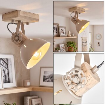 Plafonnier orientable Orny, socle carré en bois sable, au design scandinave