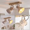 Plafonnier scandinave Orny à 2 têtes orientables, abat-jour sable, E27, socle en bois