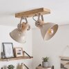 Plafonnier scandinave Orny à 2 têtes orientables, abat-jour sable, E27, socle en bois